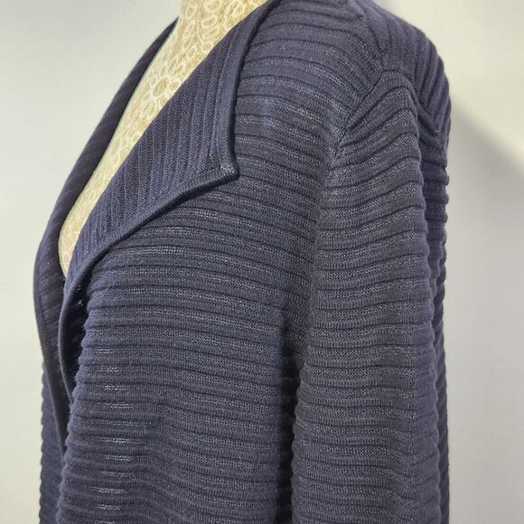 Talbots Women's Size S Blue Rib Knit Long Sleeve Semi Sheer Open Front Cardigan - Picture 8 of 15